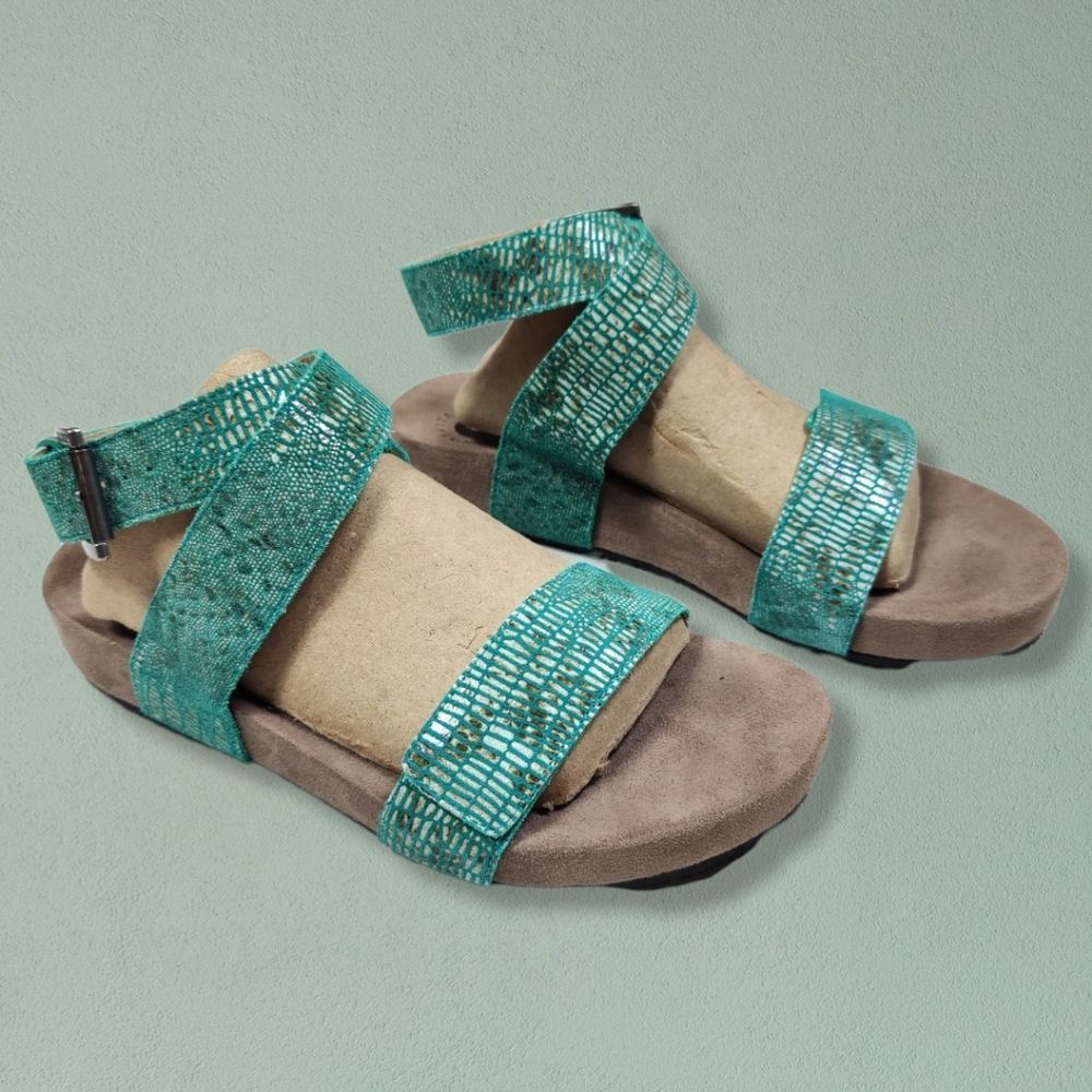 REVITALIGN JADE LEATHER ANKLE WRAP SANDALS